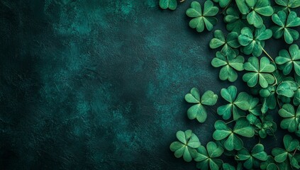 Green clover leaves on dark background. (1)