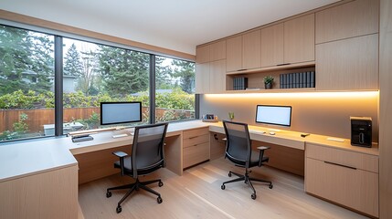 Modern interior design home office stylish workspace in a serene environment