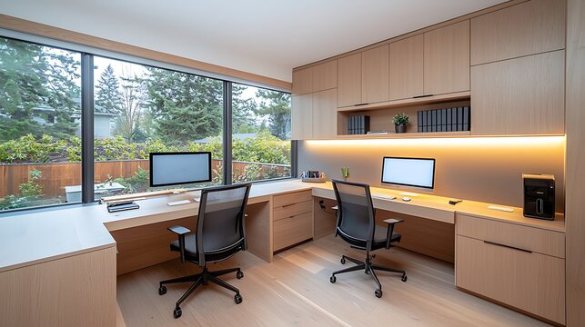 Modern interior design home office stylish workspace in a serene environment