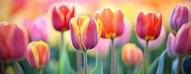 Fototapeta premium Vibrant tulips in a colorful garden setting.