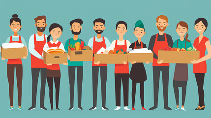 Volunteer team, distributing food, flat design illustration. starweave. illustration. Starweave. Illustration