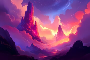 Colorful Fantasy Mountain Landscape