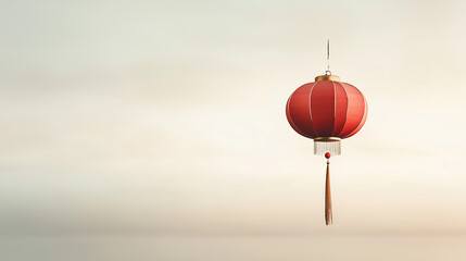 Obraz premium Red Chinese Lantern Hanging in a Minimalist Setting. Chinese New Year. Lunar New Year
