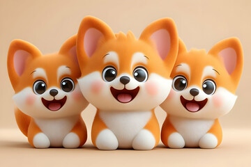 Obraz premium Adorable 3D Puppy Trio Illustration