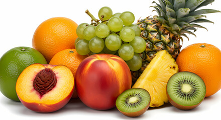 Fresh Fruit Bowl Oranges Pineapple Kiwi Peach Grapes