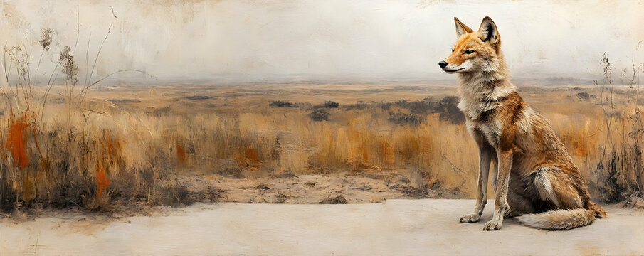 Coywolf in Painted Landscape Illustration