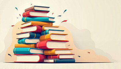 Colorful stack of books against abstract background