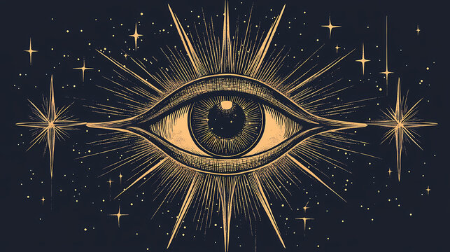 Ethereal and mystical eye concept with starry night sky. Starweave. Illustration
