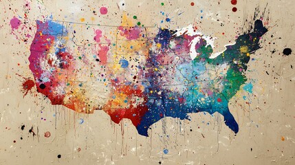 Abstract United States Map Painting: A Vibrant Expression of American Diversity