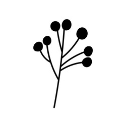 Abstract silhouette of a plant with rounded shapes on a branch captured in black color