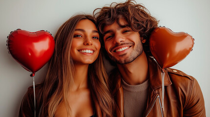 valentine's day couple with heart-shaped balloons