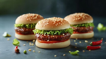 Three burger product mockup