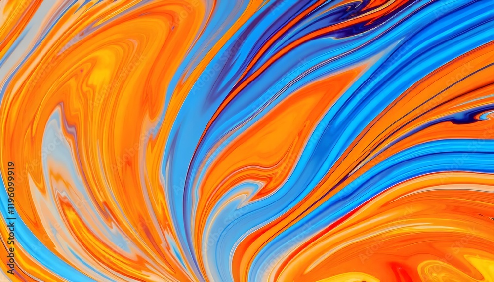 Leinwandbilder a vibrant abstract swirl of orange and blue colors, blending dynamically in fluid motion, creating a