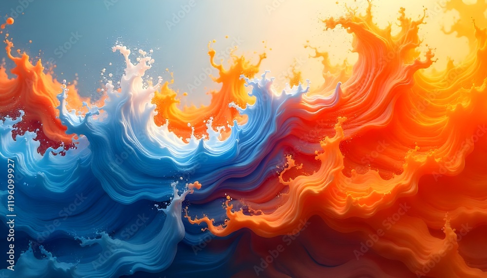 Leinwandbilder A vibrant abstract swirl of orange and blue colors, blending dynamically in fluid motion, creating a striking and energetic visual