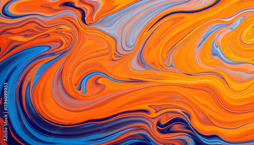 Fototapete a vibrant abstract swirl of orange and blue colors, blending dynamically in fluid motion, creating a