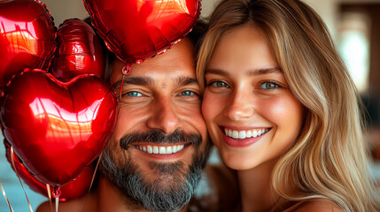 valentine's day couple with heart-shaped balloons