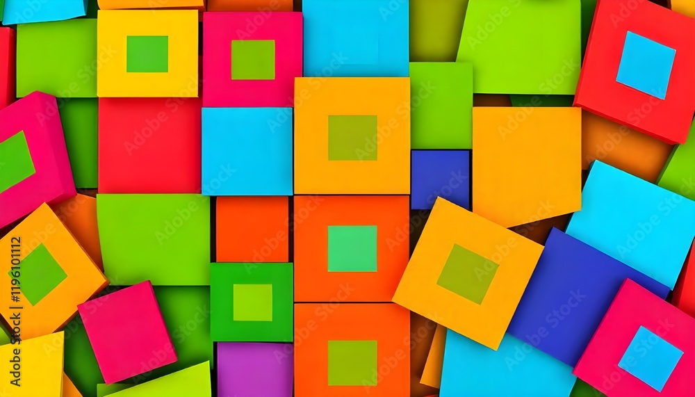 Fototapete Vibrant, colorful squares arranged in a modern geometric pattern, creating a dynamic and visually stimulating design with bold contrasts and sharp edges
