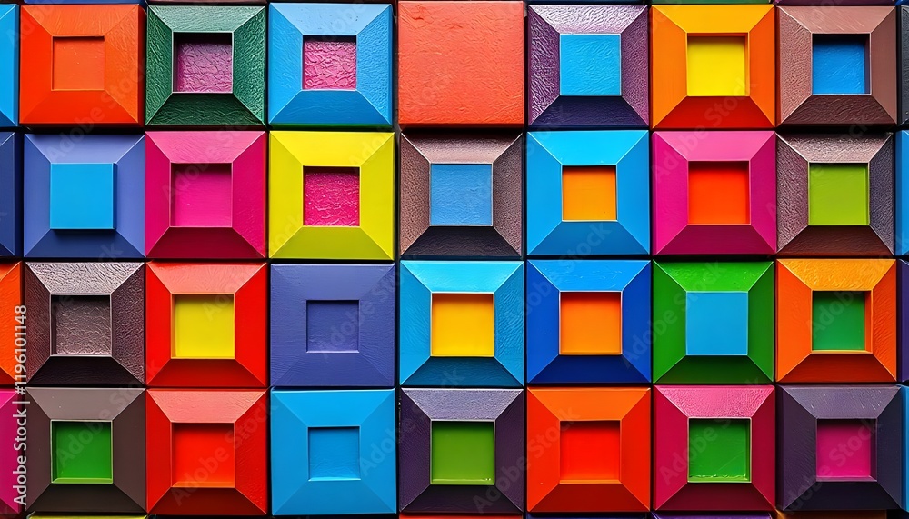 Aufkleber Vibrant, colorful squares arranged in a modern geometric pattern, creating a dynamic and visually stimulating design with bold contrasts and sharp edges