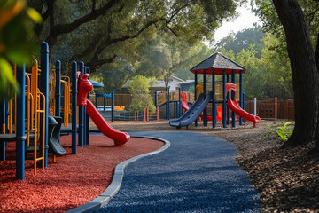 Flexible Rubber Fence at Playground with Mulched Path