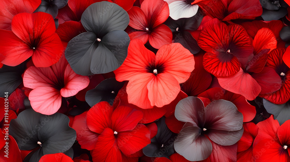 Poster a vibrant array of red and black flowers, showcasing their delicate petals and rich colors in a stun