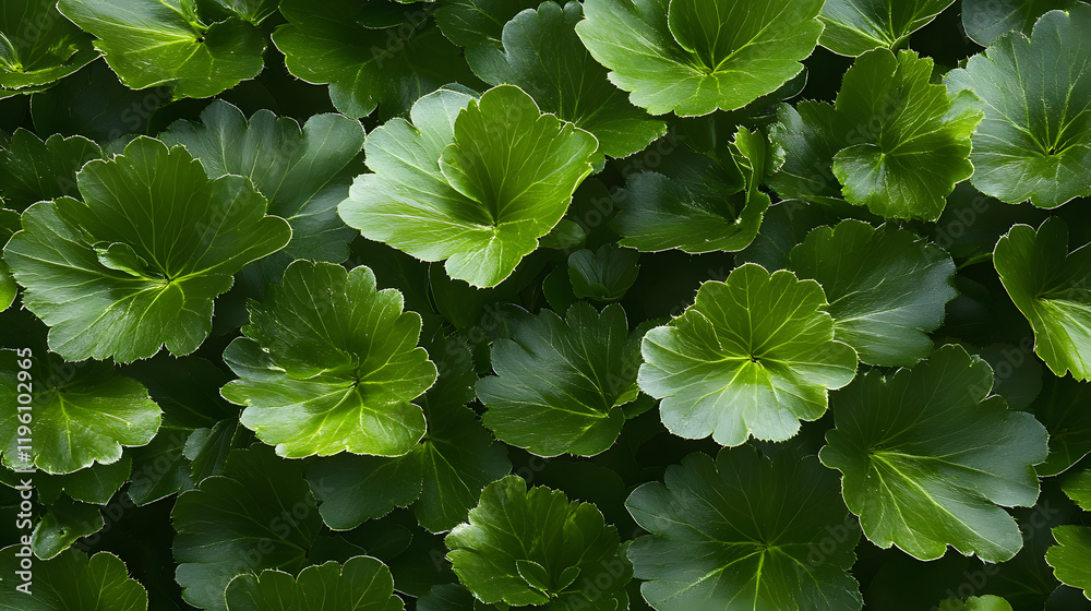 Poster A lush, green foliage featuring rounded leaves, creating a vibrant and dense pattern, perfect for nature themes and botanical studies