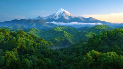 Fototapeta premium Majestic Mountain Peak and Lush Forest