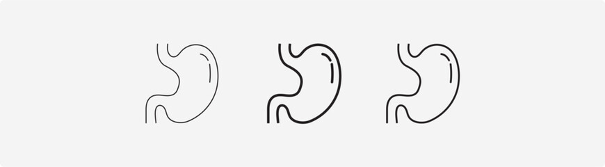 Stomach ache and pain related editable stroke outline icons set isolated on white background flat vector illustration.
