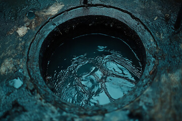 Sewer Outlet in Urban Canal Drainage with Murky Water Revealing City Infrastructure