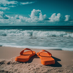 Orange flip flops on beach - 