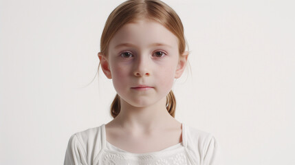 Inquisitive Child in Modest Attire, Purity of White Backdrop Mirroring the Innocence of Youth