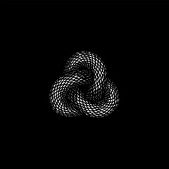 Trinity Knot Snake hand drawing vector isolated on black background.