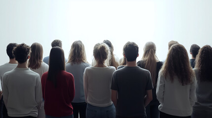 Group of People Standing with Back View in Front of White Background