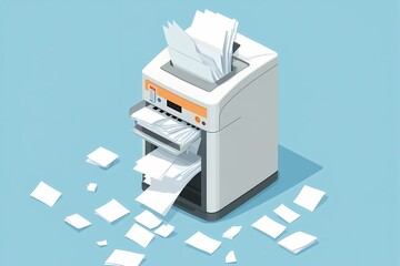 Jammed Printer Overflowing with Papers