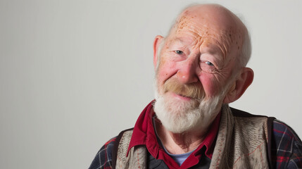 Gentle Elderly Gentleman with Warm Smile, Wisdom and Experience Emanating from a Pure White Canvas