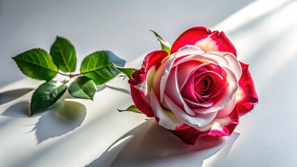 Sunlit Red and White Rose, Close-Up with Copy Space