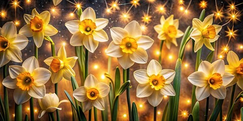 Top View Narcissus Flowers Pattern, Summer Floral Background, October 17th Calendar Date