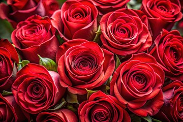 Obraz premium Valentine's Day Red Rose Bouquet, Classic Red Roses Wallpaper Background, Selective Focus