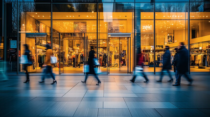 Blurred People Walking in Shopping Mall at Night