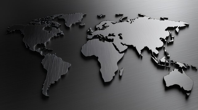 Fototapeta Metal World Map: Global Connections, Brushed Steel Texture