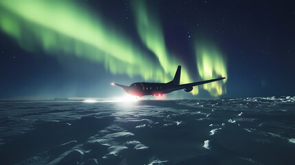 A realistic illustration of the natural phenomenon of the aurora in the night sky around the north pole and south pole. Auroraglow. Illustration