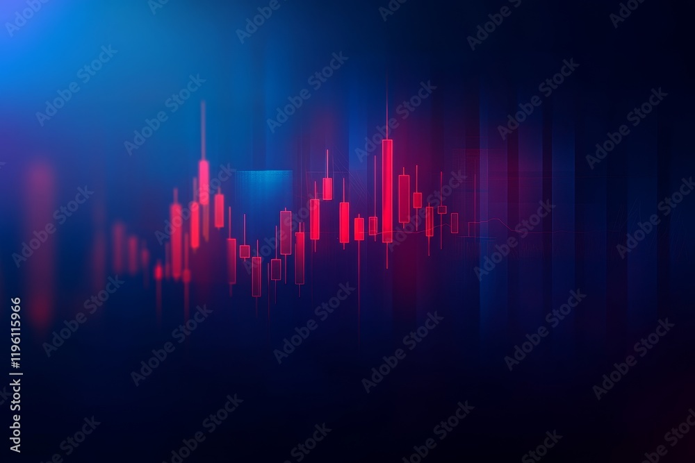 Poster abstract red and blue candlestick chart on dark background.