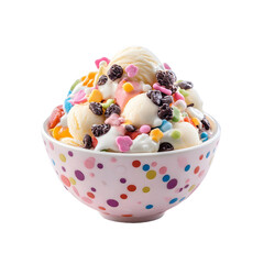 Fototapeta premium Rainbow colored ice cream sundae topped with sprinkles