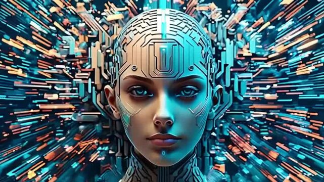 futuristic, talking female robot head technology