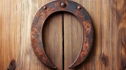 Rustic Horseshoe on Wooden Background: A Symbol of Luck and Tradition