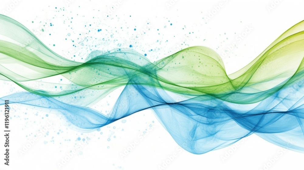 Wall mural swirling patterns of green and blue create a harmonious atmosphere that suggests movement and tranqu