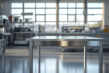 Empty laboratory bench in a research setting with clean and organized workspace