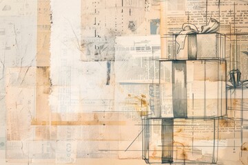 Obraz premium Birthday presents ephemera border backgrounds drawing paper.