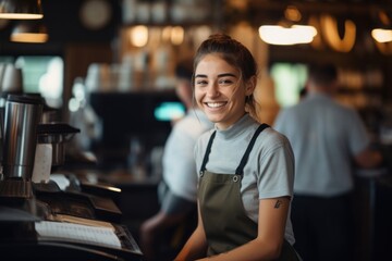 Fototapeta premium Young female worker restaurant working adult.