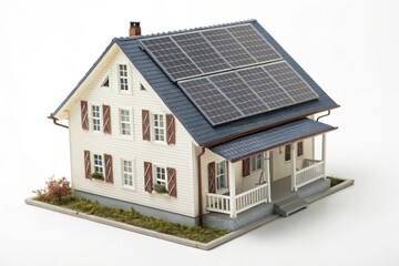mini house with solar panels on white