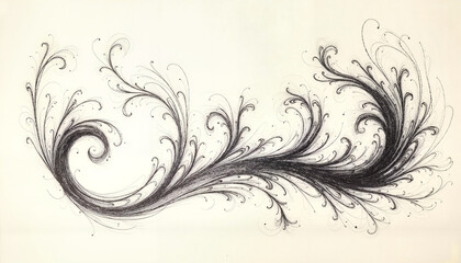 Elegant swirling ink sketch on white background